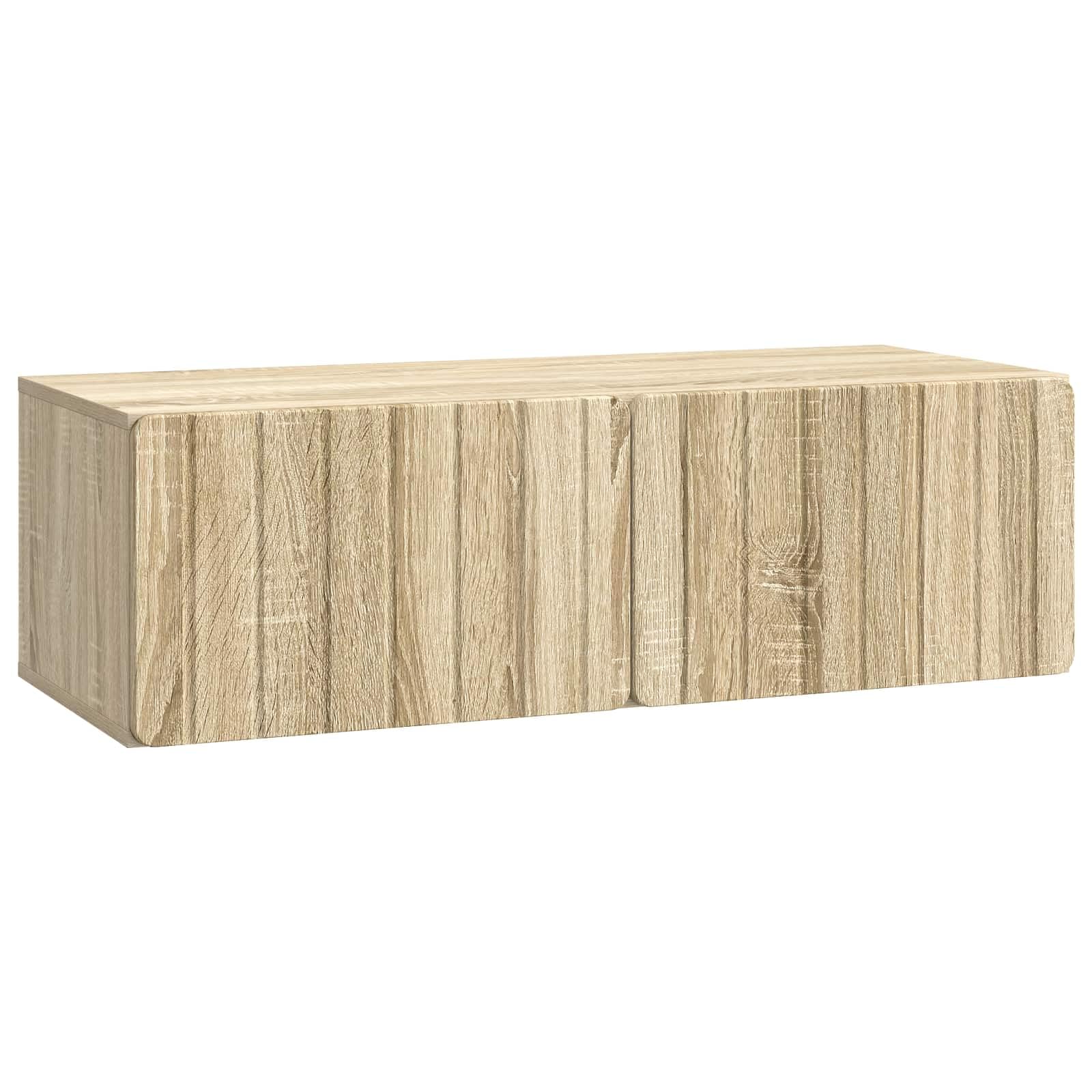 Meuble TV suspendu avec 2 portes en bois pour optimiser le rangement du salon