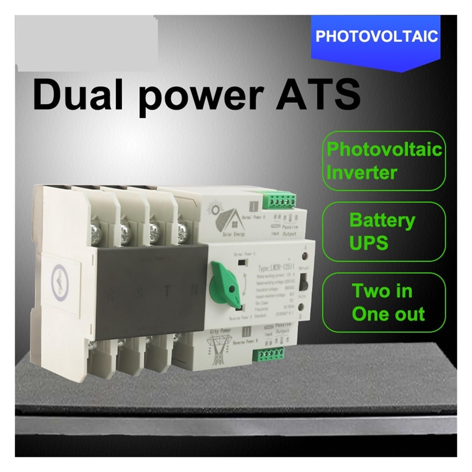 Trójfazowy 220 V 100 A 125 A ATS Automatyczny konwerter 4P Bezprzerwowy podwójny zasilacz Automatyczny przełącznik transferowy do energii słonecznej(4p 100a 220v,Solar Inverter)