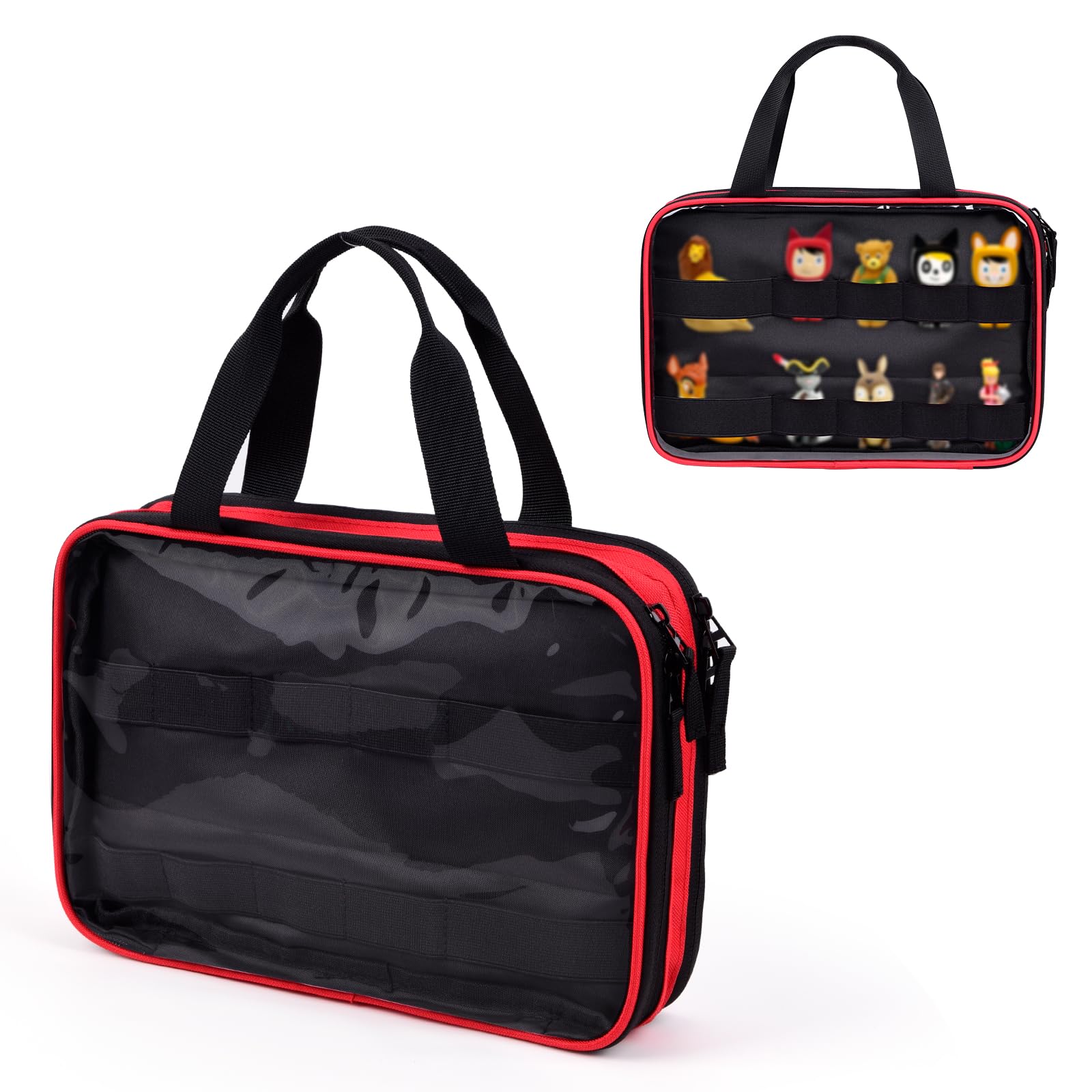 Carrying Case for Tonies Figures, Travel Storage Bag for Toniebox Characters, Up to 20 Pieces (Black/Red)