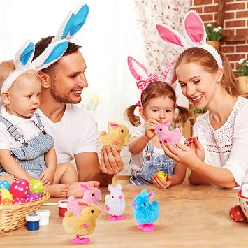 Audaisyly Chick Bunny Wind Up Toys for Kids, 4 PCS Clockwork Novelty Jumping Hopping Toy for Easter Egg Hunt Basket Stocking Party Birthday Gift