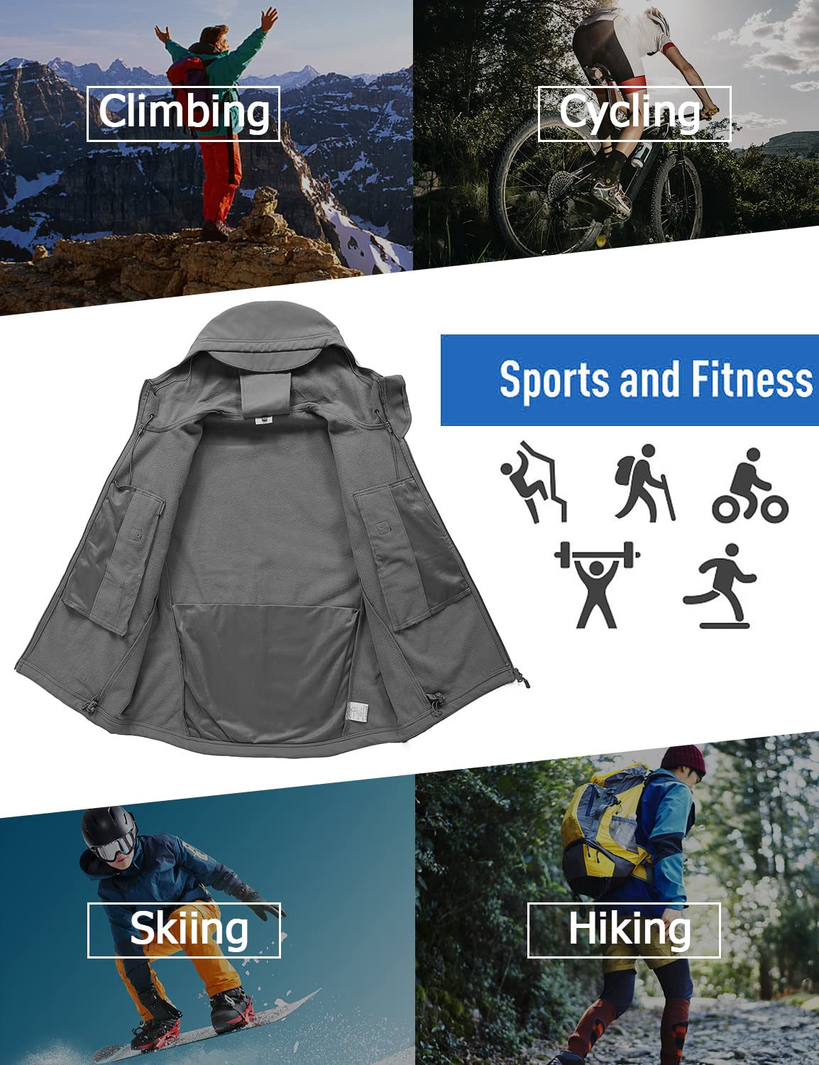 Herren Softshelljacke Militär Taktische Wasserdichtem Winter Mantel mit Kapuze und Multifunktionalen Reißverschluss Taschen
