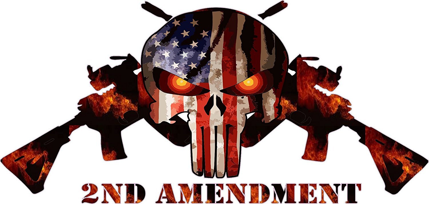 Two (2) pcs | 2nd Amendment Skull | STICKER/DECAL (5Inch) USA Flag
