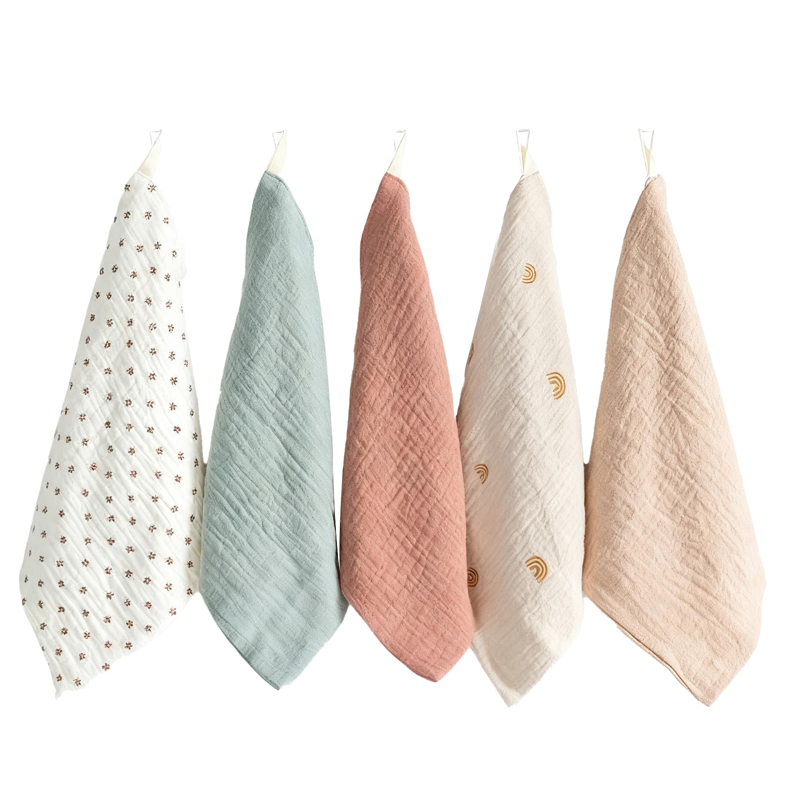 5 Stück Musselin Waschlappen, 23x23 CM Baby Waschlappen Neugeborene, 100% Baumwolle Musselin Waschlappens Baby, Mehrweg Babywaschlappen, Mehrfarbig Mulltücher, für Babys Jungen Mädchen
