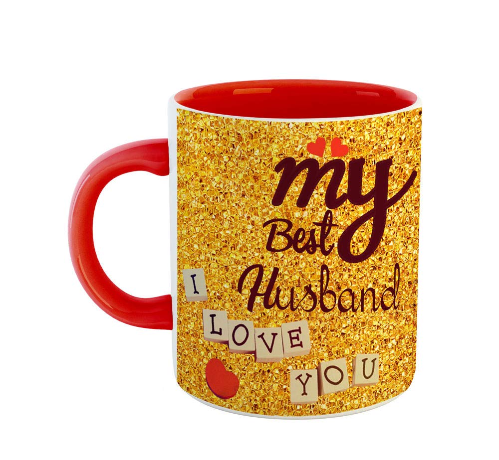 ASHVAH My Best Husband I Love You Ceramic Coffee Cup Tea Mug - Red