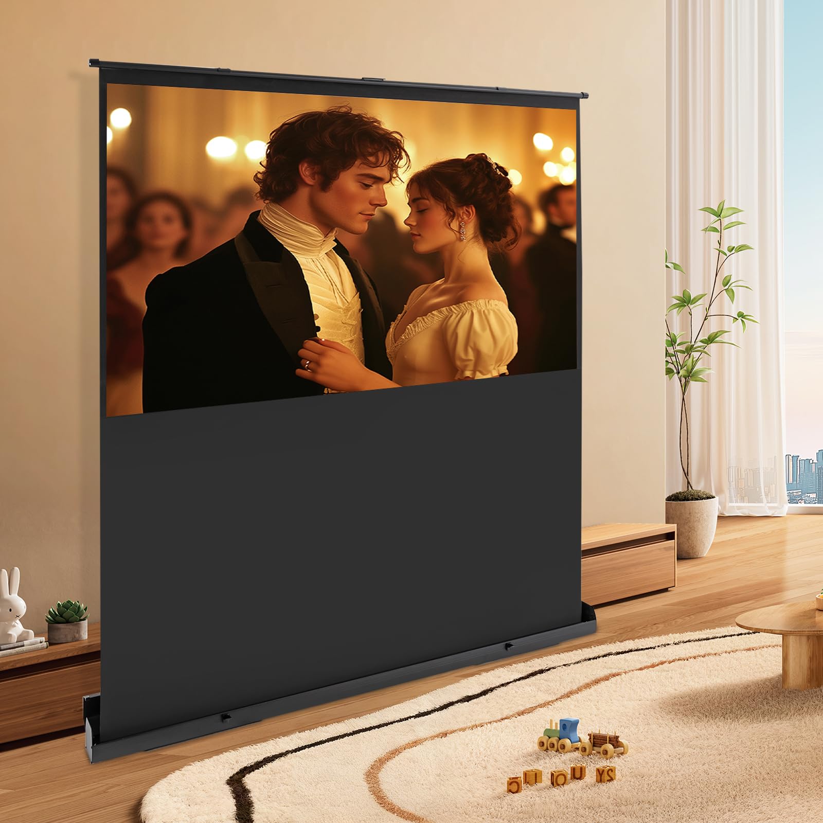 Schermo per proiettore da 80 pollici, 16:9, 1,2 Gain 4K 8K UHD, telaio in alluminio, portatile, regolabile in altezza, per camera da letto, soggiorno, sala conferenze, home theater, nero