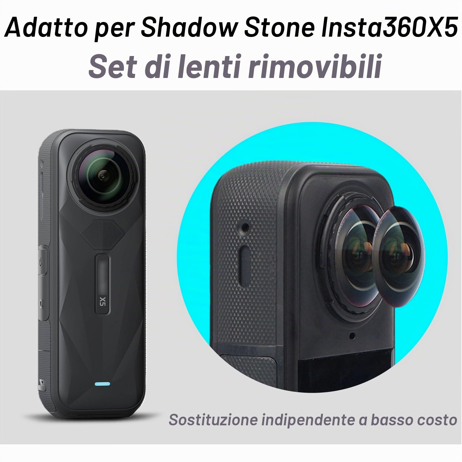 Insta 360 X5 - Kit completo di lenti di ricambio, con 2 lenti sostituibili per Insta360 X5, con strumenti per sostituire e pulire l'obiettivo