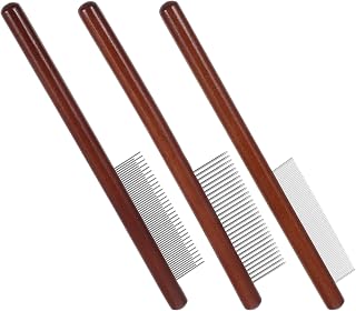 FAVOMOTO 3pcs Pet Grooming Combs for Dogs and Cats, Stainless Steel Teeth with Wood Handle, Dematting and Flea Removal Comb Set for Indoor Pet Hair Care