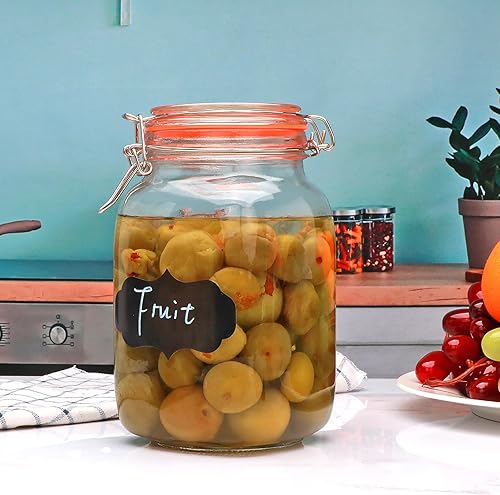 Miniatura 4 de Encheng Tarros de vidrio de 50 onzas con tapas de abrazadera, juego de 4, tarros cuadrados de boca ancha de 50.7 fl oz con tapas herméticas,