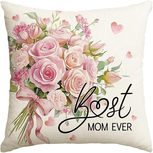 AVOIN colorlife Funda de almohada para el Día de la Madre, 18 x 18 pulgadas, ramo de flores para regalo para mamá, funda de cojín decorativa para