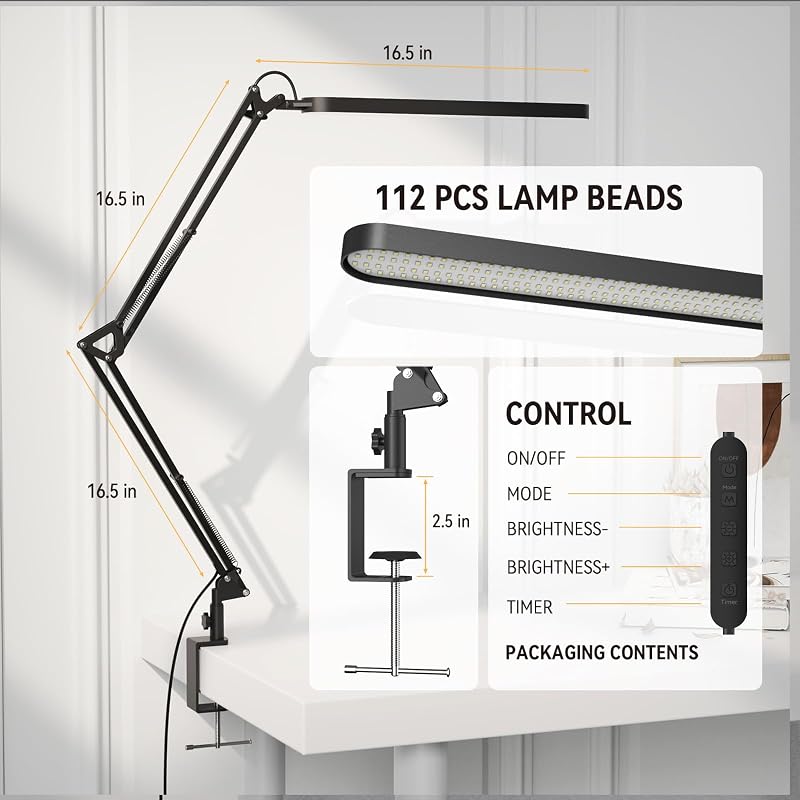 SKYLEO LED Asztali Lámpa Csiptetős 1300 Lm 5 Szín 11 Fényerő Fekete