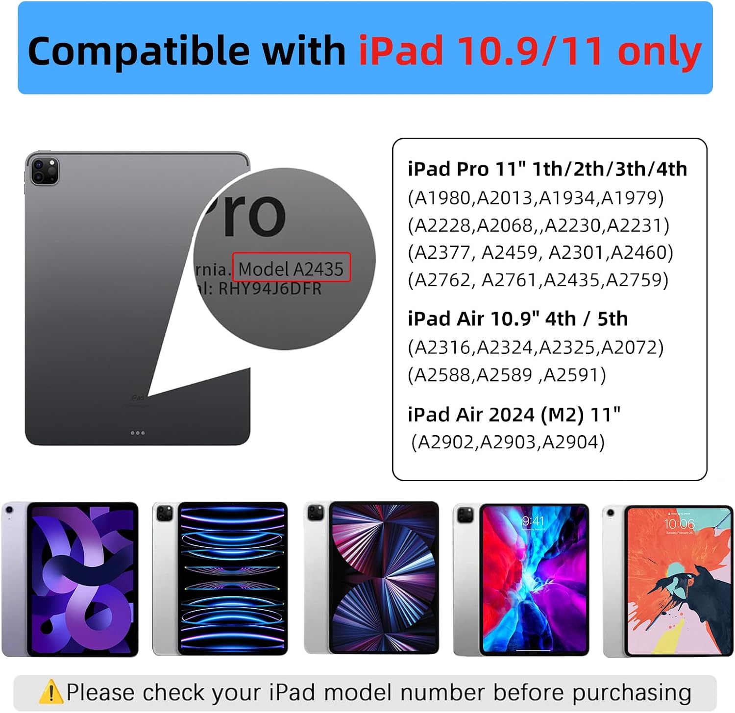 Keyboard Case for iPad Air 11 inch (M3 2025 /M2 2024) & iPad Pro 11 inch (4th/3rd/2nd/1st), Magic Keyboard Case for 10.9” iPad Air 4th/5th Gen，Multi-Touch Trackpad 7 Colors Backlight (White)