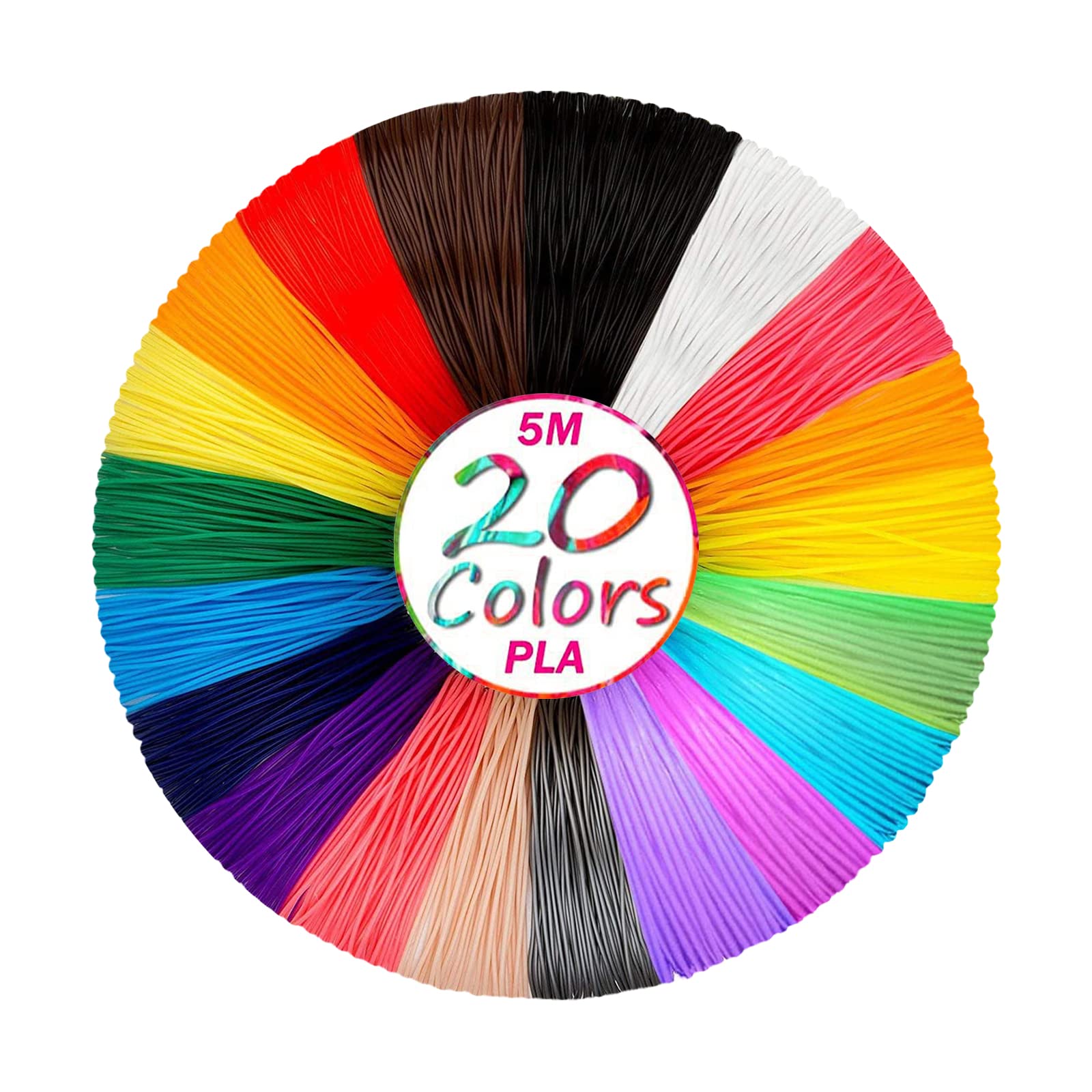 Yzwuyou 3D PLA Filament 1.75 20 Colours General Consumables 5 Metres PLA Material is Environmentally Friendly, for 3D Printing Pen, Printer