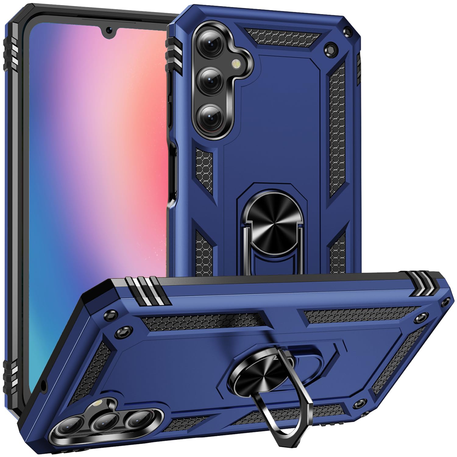 Dionsibei Military Grade Drop Impact for Samsung Galaxy A25 5G Case 360 Metal Rotating Ring Kickstand Holder Armor Heavy Duty Shockproof Case for Galaxy A25 5G Phone Case (Blue)