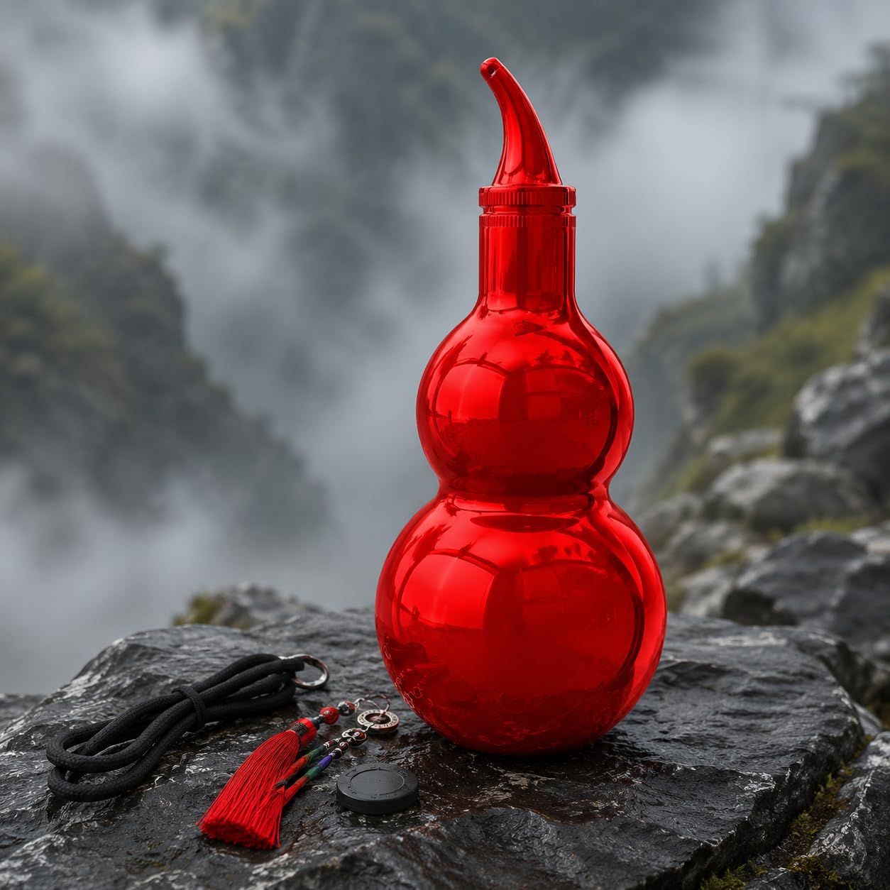 Thermosflasche Edelstahl Isolierflasche Trinkflasche Vakuumflasche mit Schraubkappe Und Metallring Robuste 316 304 Edelstahlkorpus mit Elementen für, mit Quaste, Aufbewahrungstasch