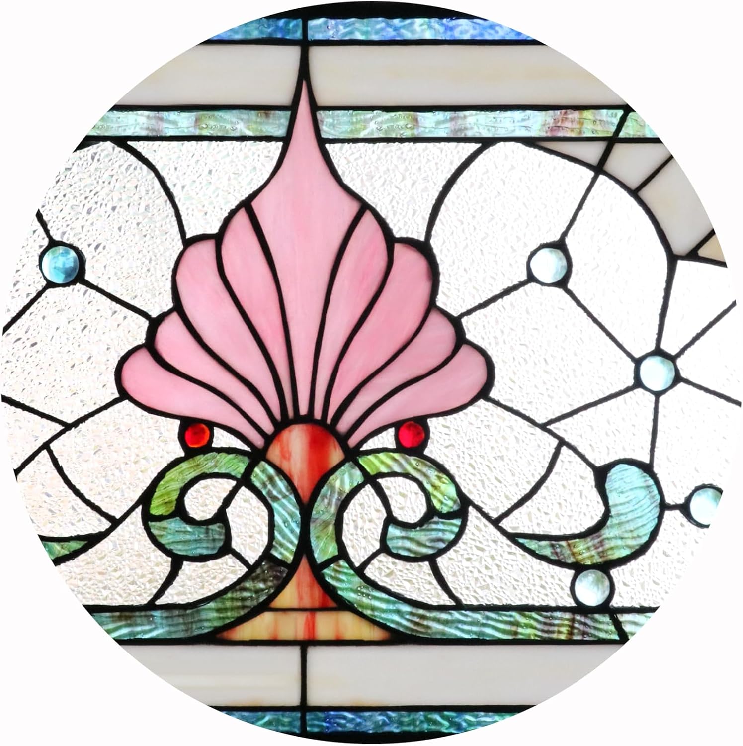 Yogoart Extra Large Horizontal 30 Inch Victorian Stained Glass Window Panels Hanging Transom Window 15 Inch Wide (Horizontal 30“ X 15”)