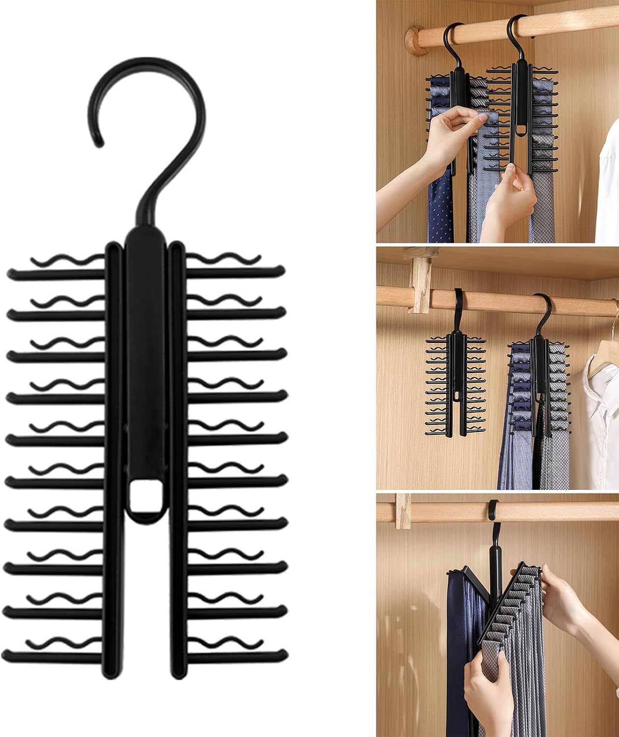 Multiple Use Tie Hanger with 20 Clip Professional Tie Storage Hanger Organizers with 20 Positions for Easy Selection