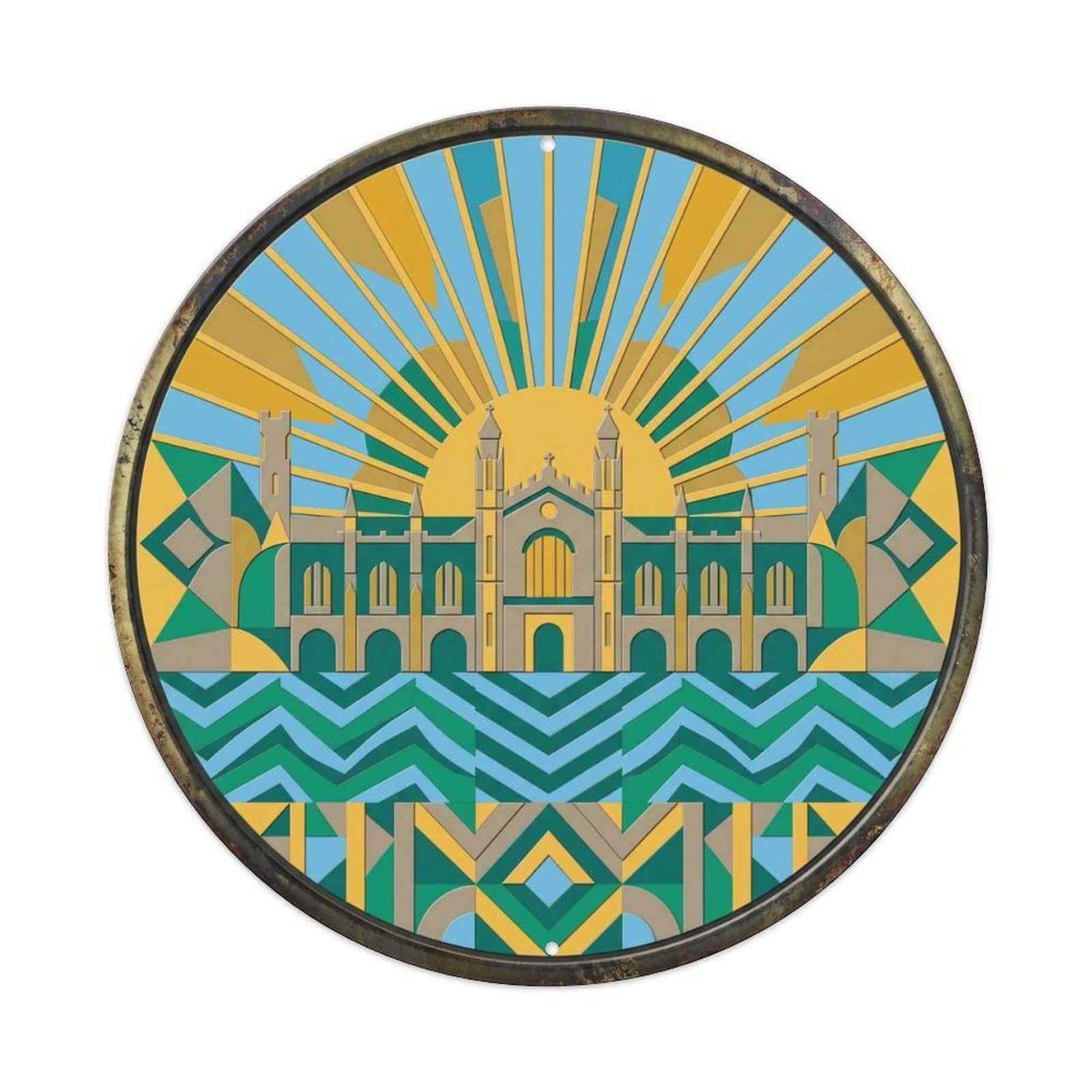 Cambridge Radiant University Travel Metal Tin Sign Plaque Wall Decor for Cafe, Club Bar, Office, Home Garden Round Metal Poster 8x8Inch