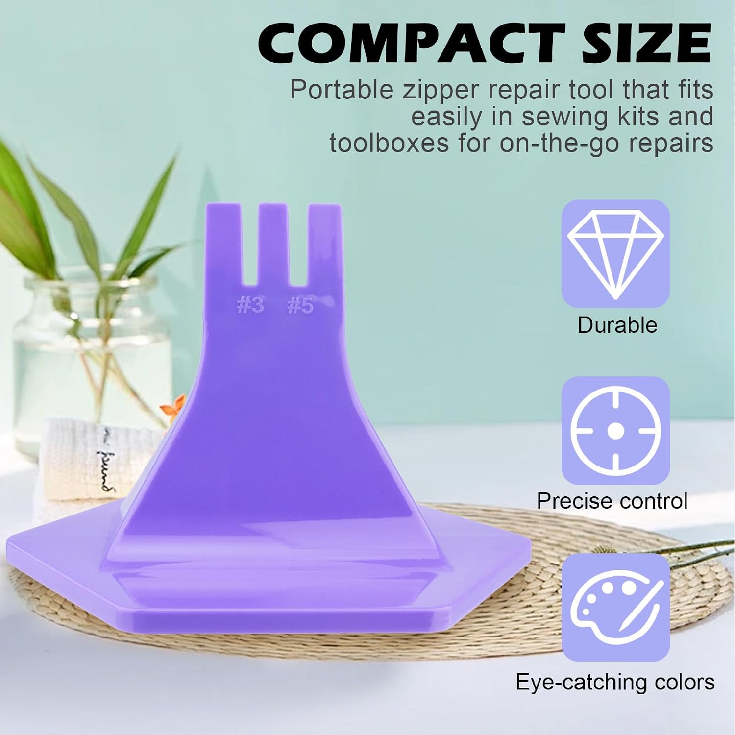 Zipper Jig Tool for Zipper Pulls, #3#5 Ergonomic Handy Zip Fastener Jig Installing Tool for Sewing, Craft Projects, Bags & Clothing, DIY Craft Accessories(Gypsy Purple)