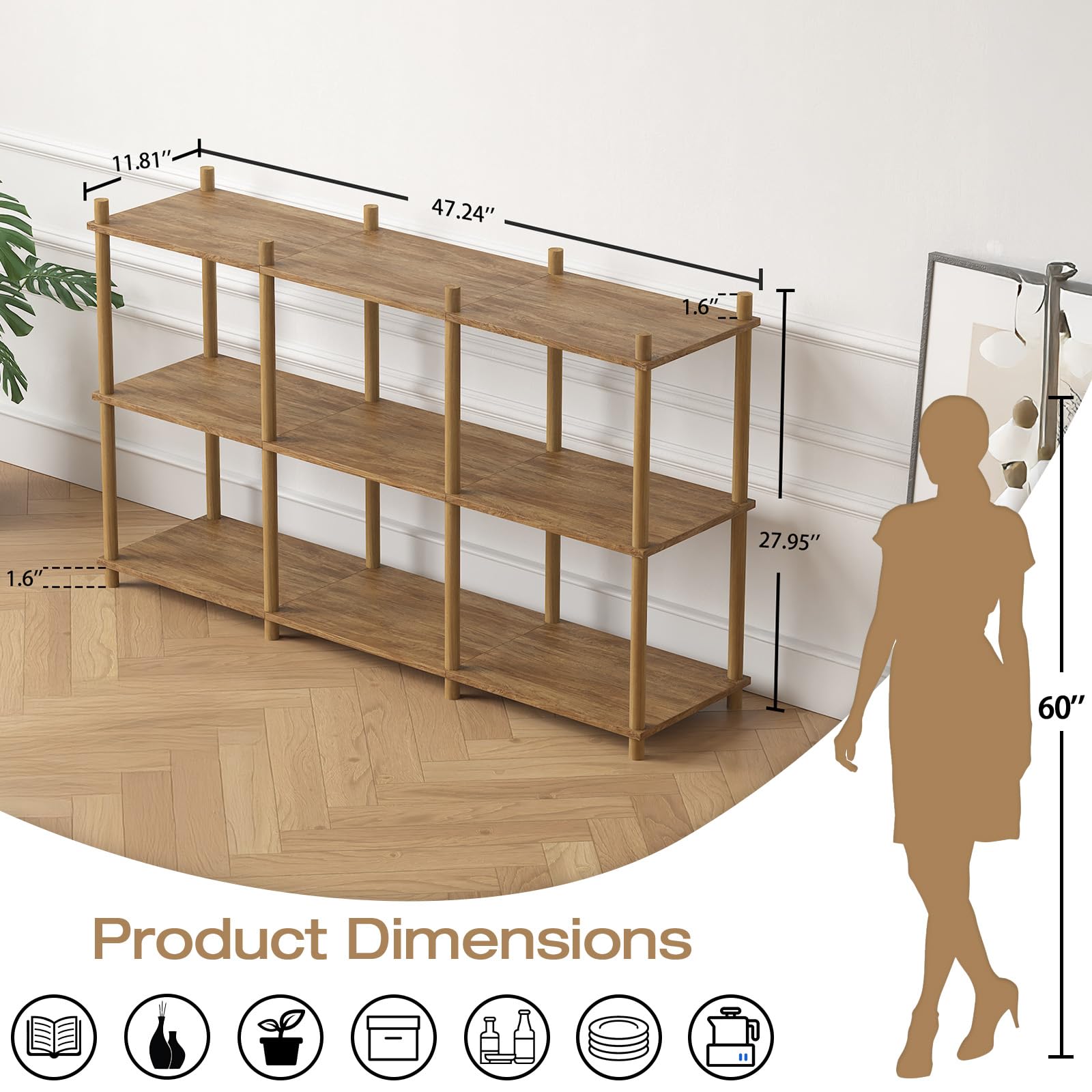 YGYQZ 3 Tier Short Book Shelf, 6 Cube Storage Shelf Organizer