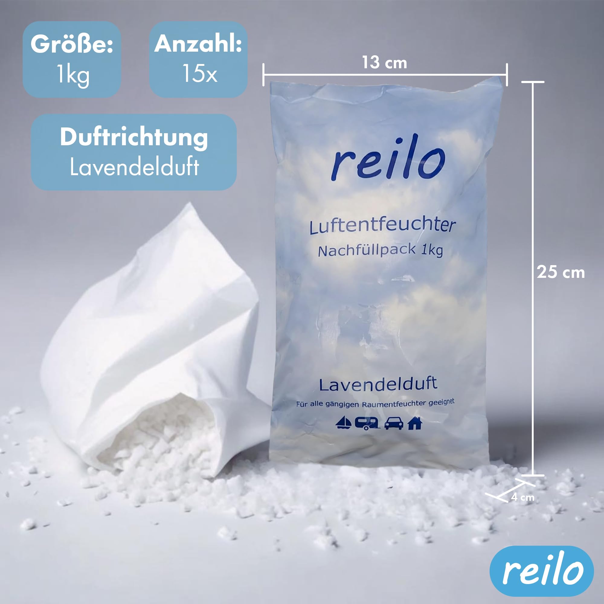 Lavendelduft 15x 1kg Luftentfeuchter Granulat, Nachfüllpack