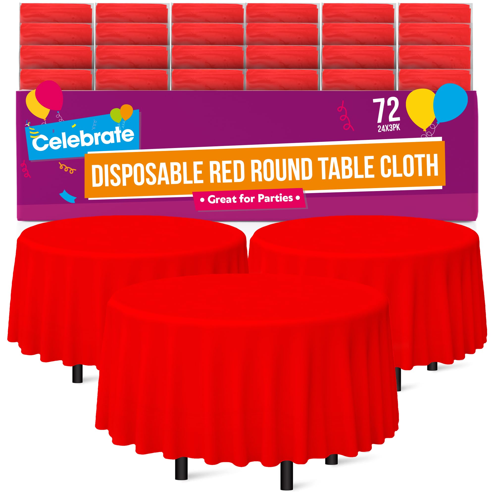 SOL 72pk Bulk Red Round Table Cloth Disposable 140cm Party Tablecloths for Circular Table Cloth Cover - Durable Spill Protection - Perfect for Weddings, Buffets, Catering, Restaurants & Special Events