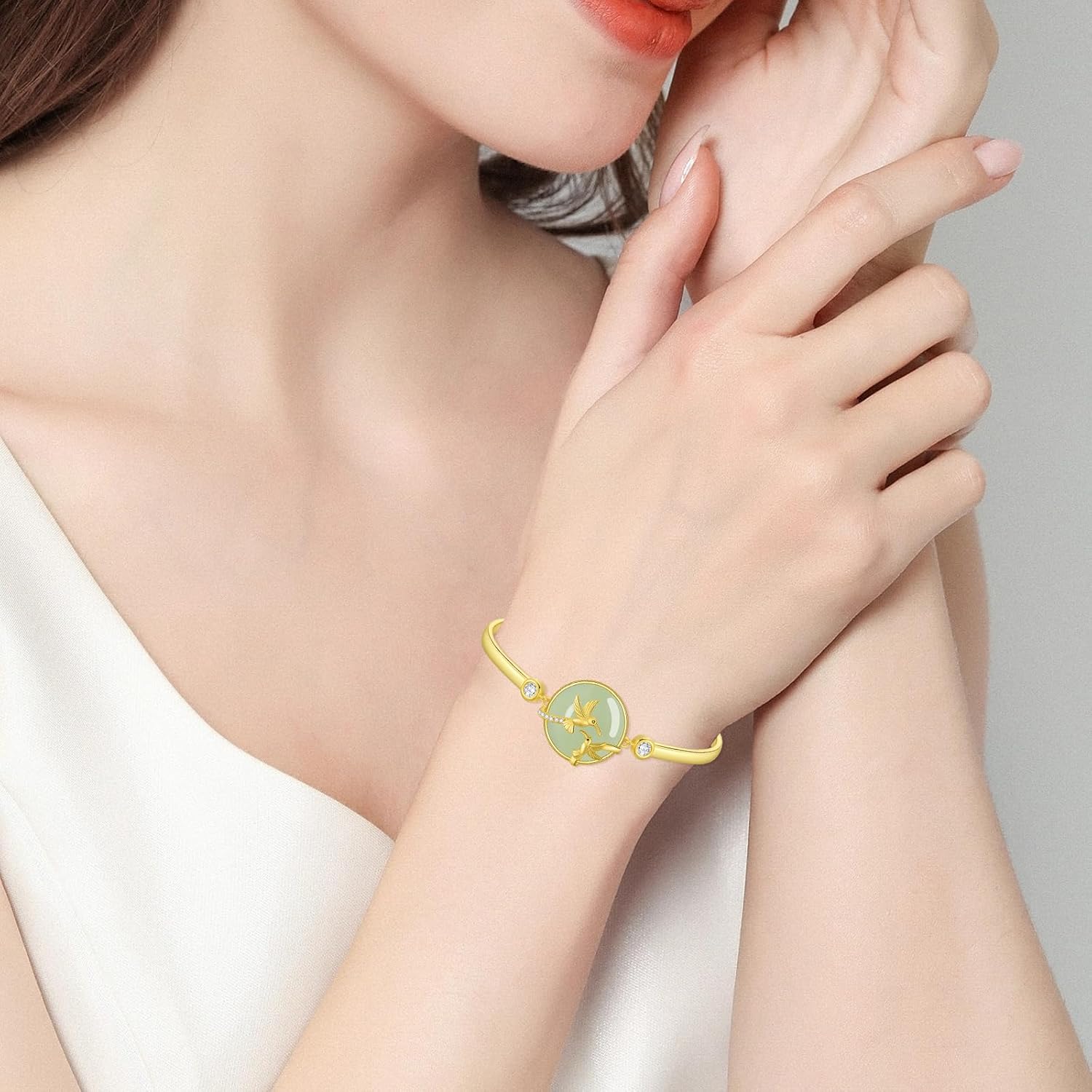 Jade Bracelet for Women 14k Gold Plated Sterling Silver Tree of Life/Lotus/Cat/Hummingbird/Dragonfly/Bee/Butterfly Jade Jewelry Christmas Gifts for Mom Wife Grandma