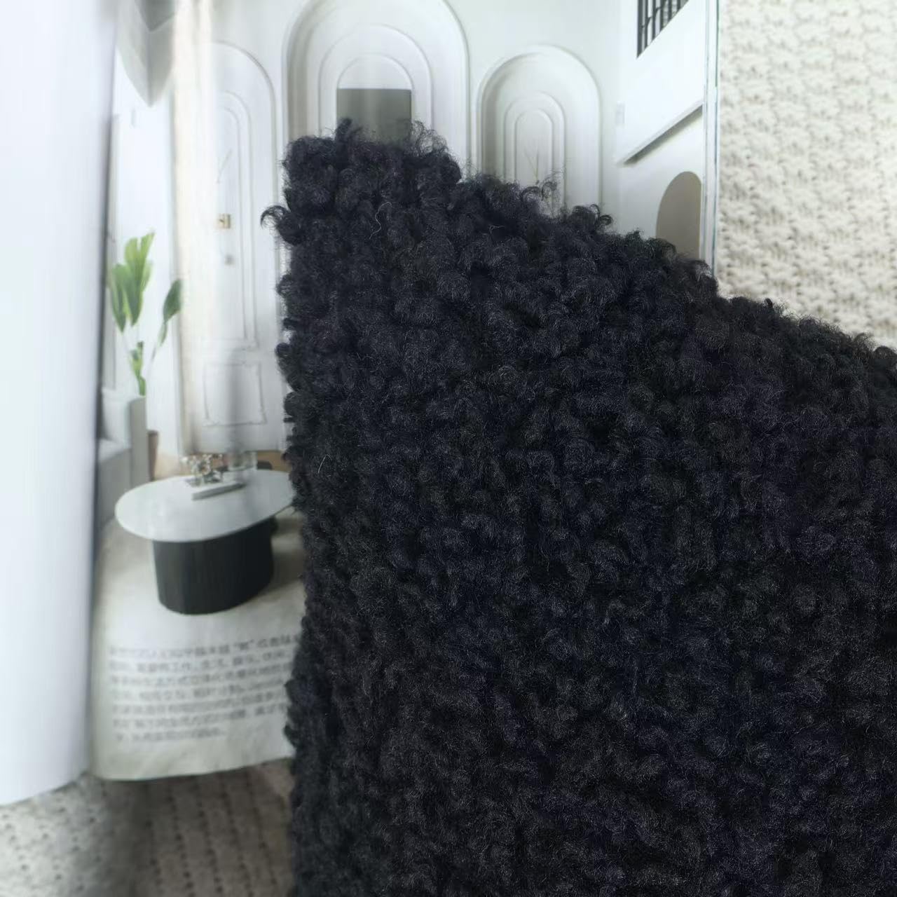 OYIMUA Black Faux Fur Decorative Pillow Covers 20x20 Soft Fluffy Sherpa Boucle Throw Pillows Teddy Bear Textured Neutral Pillow Cases for Couch Bed Living Room