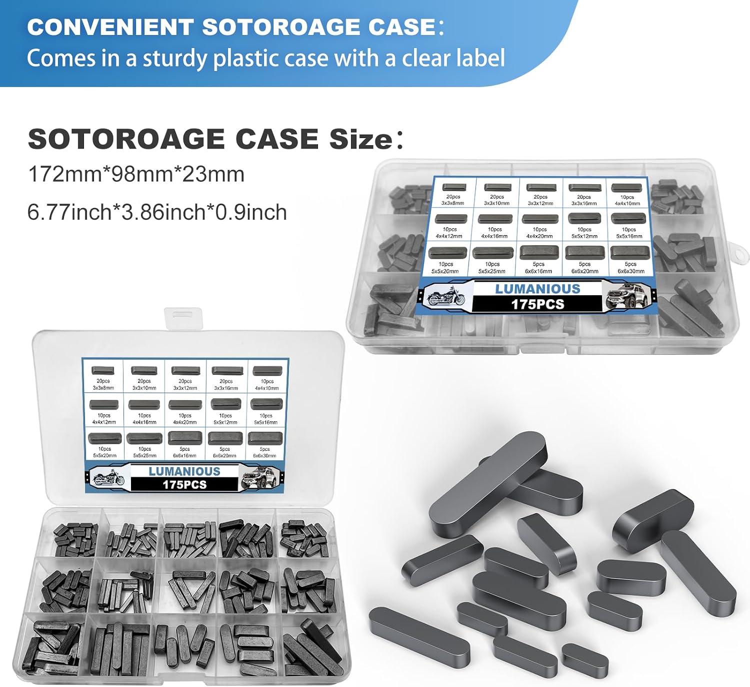 175pcs Woodruff Key Stock Assortment 15 Size Popular Sizes Carbon Steel Round Ended Feather Key Equipment and Machinery Parallel Drive Shaft Keys for Fasteners Mechanical Industry Crankshaft