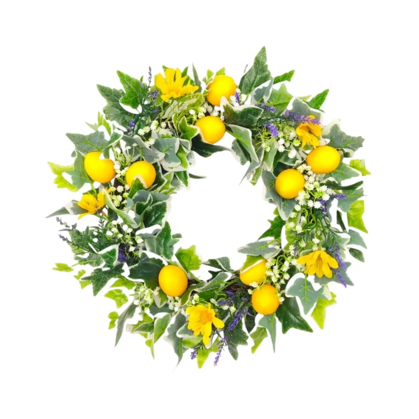 Door Wreath Round Artificial Lemon Wreath Spring Summer Fruit For Party Farmhouse Festival Porch(Style A)
