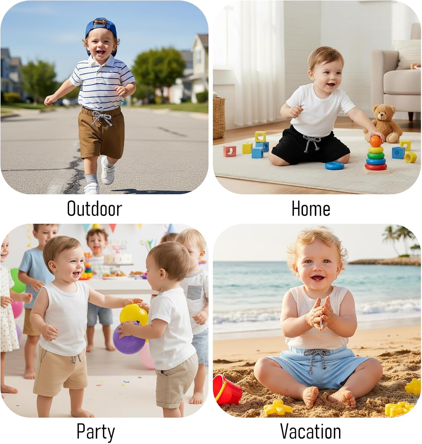 SOBOWO Baby Boy Shorts 2 Pack 100% Organic Cotton Toddler Boy Shorts Soft Breathable Elastic Waist Summer Casual Shorts 0-24M