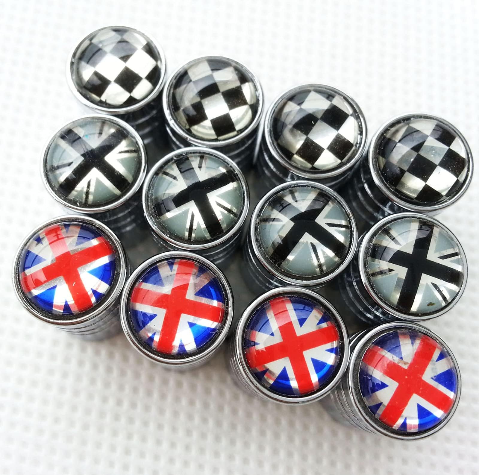 Zorratin Chrome Rim Wheel Valve Stem Cap Cover Screw with Union Jack Button for Mini Cooper r50 r53 r56 r56n f55 f56 r55 r52 r57 r58 r59 r60 r61 jcw