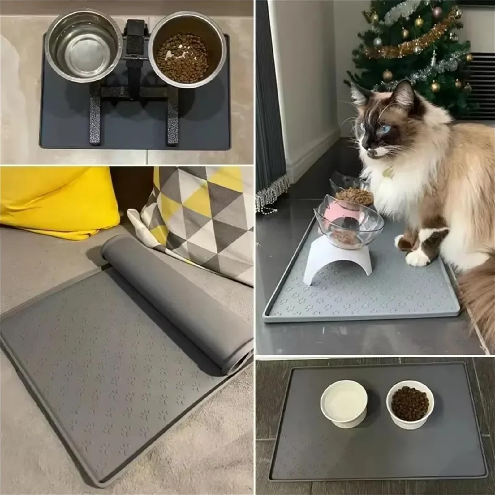 Futtermatten für Haustiere Haustier Tischset Katze Hund Trinken Füttern Feeder Matten Futter Matte Hundefutter Schüssel Silikon Wasserdicht Pet pad wasserdichte(Black,60X40CM)