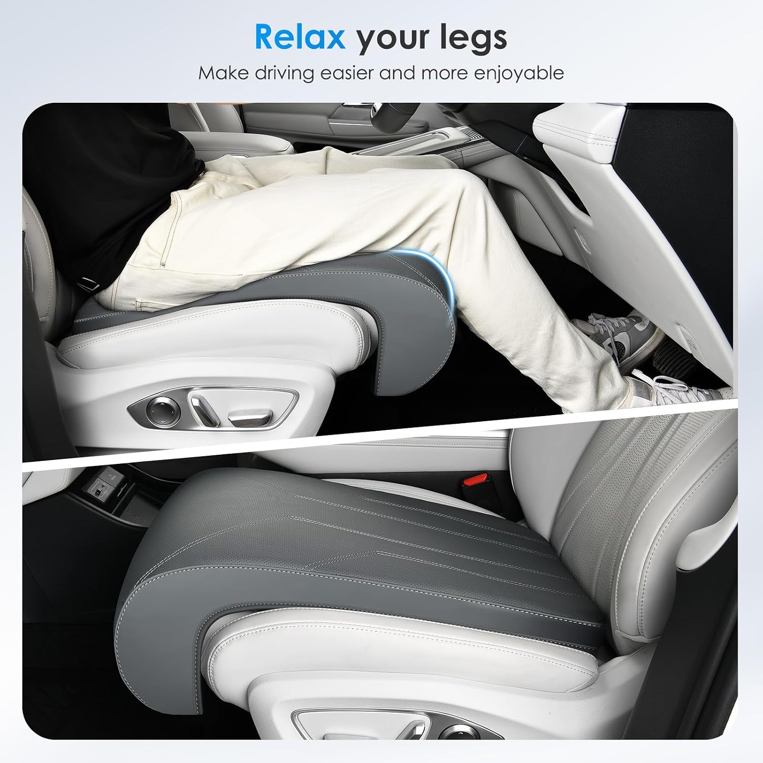 FLORICH Car Seat Extender Leg Extender Support Cushion for Driver Seats Office Chair, Leather Carseat Leg Support for Long Drivers Universal Car Seat Cushion Legs Rest Pads-Grey
