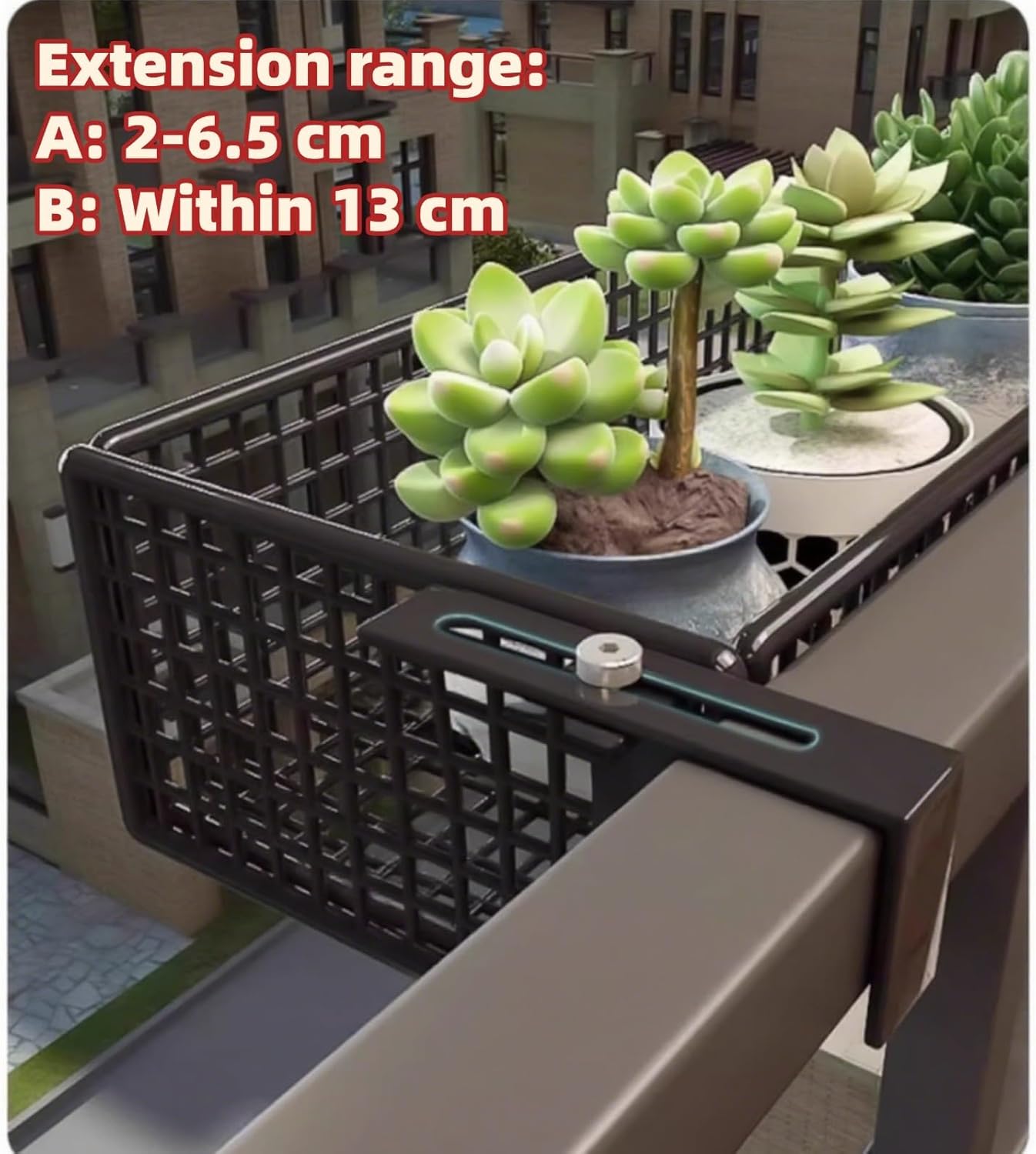 Plant-Racks Balcony Flower Stand Suspended Wrought Iron Balustrade Flower Pot Rack Balustrade Flower Stand Security Mesh Storage Rack with Wide Storage Space(White,36 * 15 * 10cm-A)
