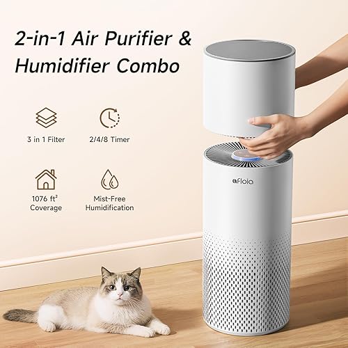 Miniatura 3 de Afloia Humidificador y purificador de aire en uno, purificador de aire y humidificador evaporativo para el hogar, limpiador de aire silencioso de 24
