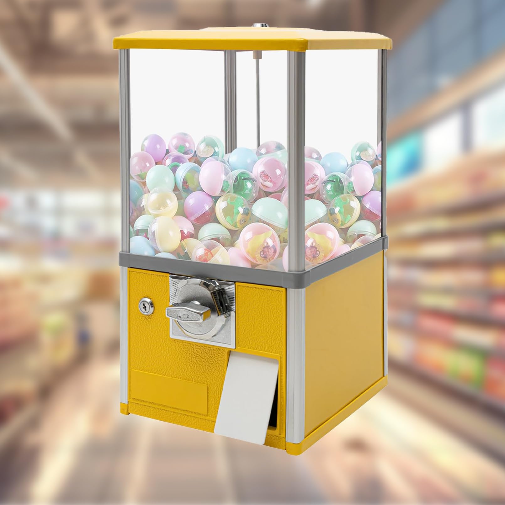 Verkaufsautomat mit Münzeinwurf,Kaugummiautomat mit Kapseln,Verkaufsautomaten für Unternehmen,Kapselautomat mit Schlössern für Kapselspielzeug,für Zuhause, Süßigkeitenautomat, Kaugummiautomat(Yellow,1