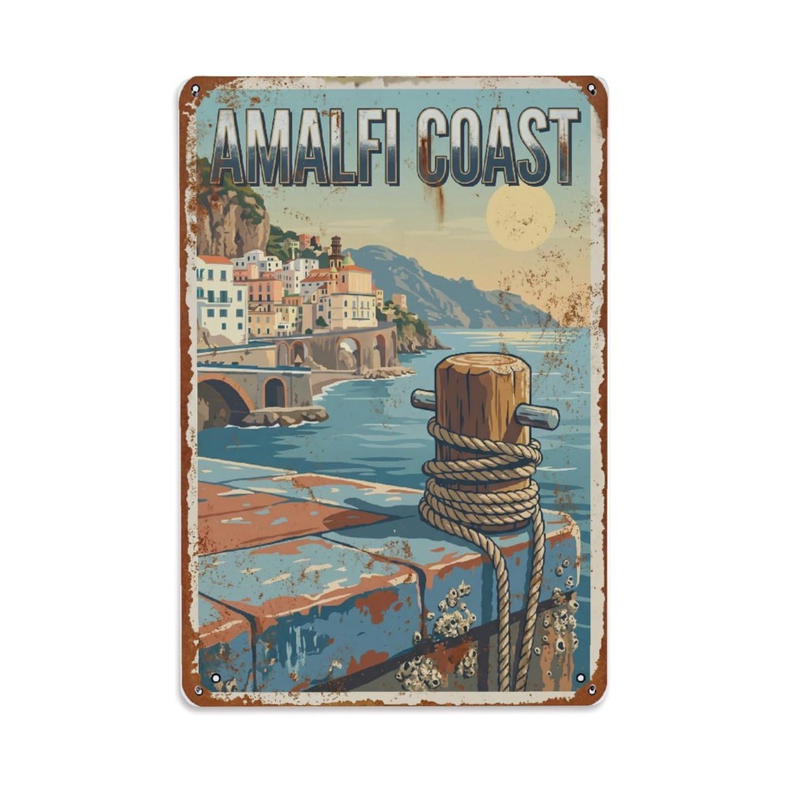 Fqnyr Style Vintage Travel Mooring Italy Traditional Metal Tin Sign Plaque Wall Decor For Cafe, Club Bar, Office, Home Garden Metal Poster 8X12inch