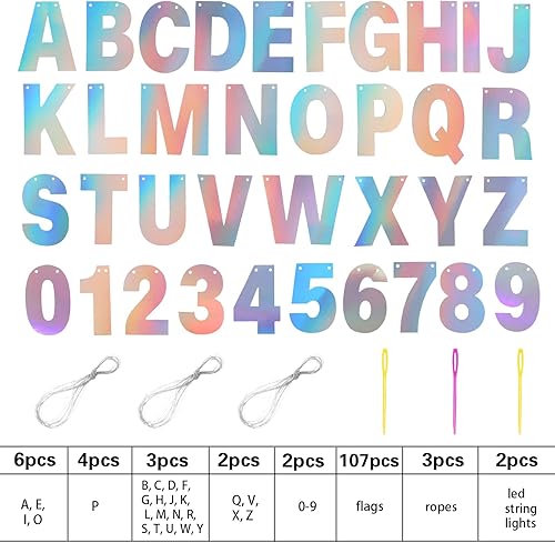 Miniatura 2 de Kit de 112 piezas de pancarta personalizable con purpurina incluye 107 letras y números 3 cuerdas y 2 letras de luz decoración de pared