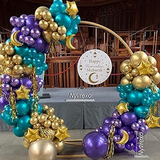 144pcs Eid Mubarak Balloon Arch Kit, Ramadan Eid al-Adha Decorations, Turquoise Teal Blue Purple Gold Moon Twinkle Star Balloons Garland, Happy Eid al-Fitr Party Muslim Islamic EID party for Home