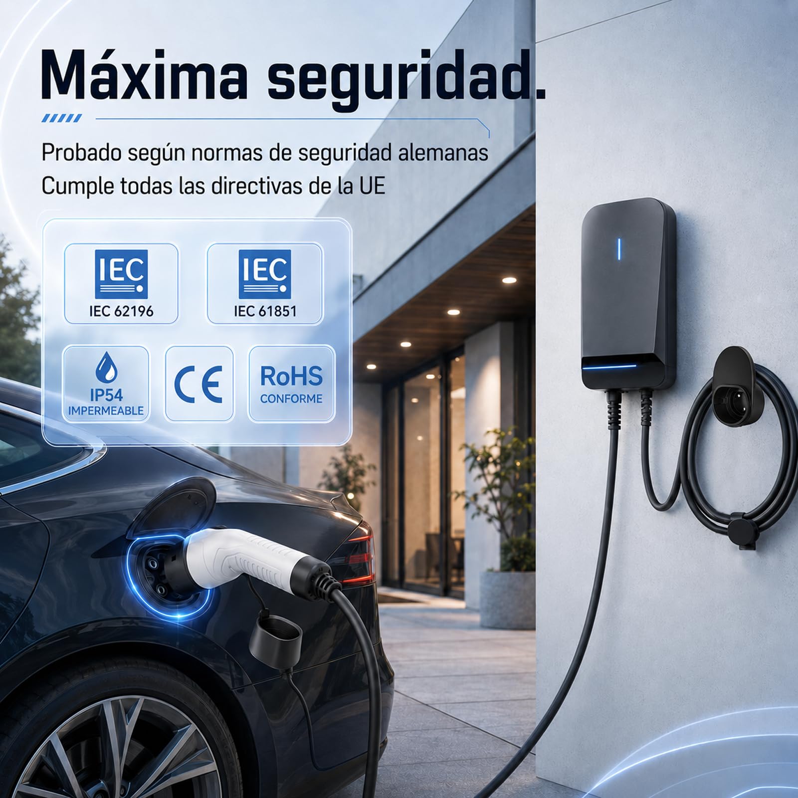 Cable de Carga Tipo 2 de Extremo Abierto 11kW 10m 16A para Wallbox Cable de reemplazo para estación de Carga