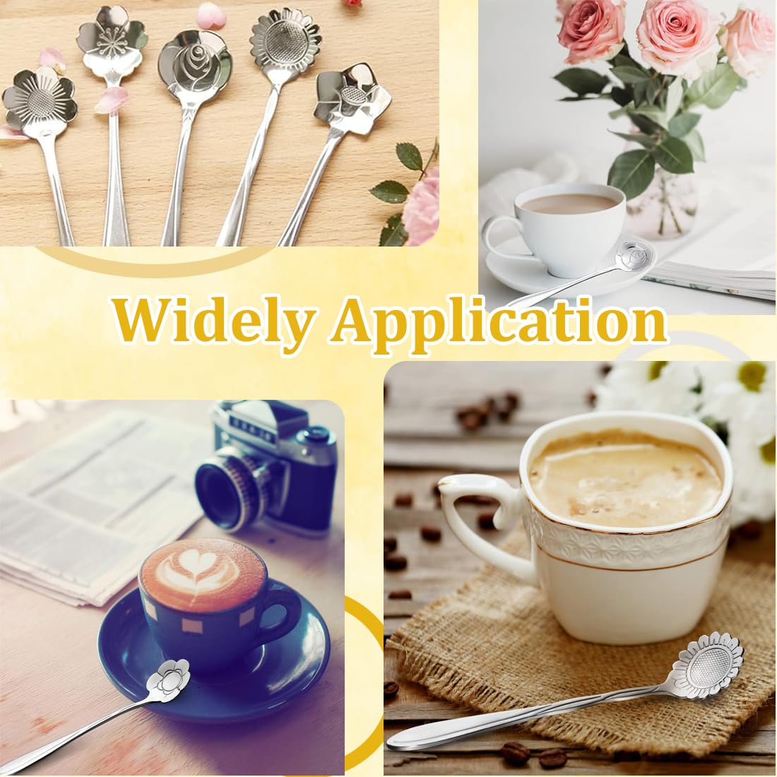 Lot De 8 Cuillères à Café En Acier Inoxydable - Formes De Fleurs, Polies Miroir, Lavables Au Lave-Vaisselle - 9