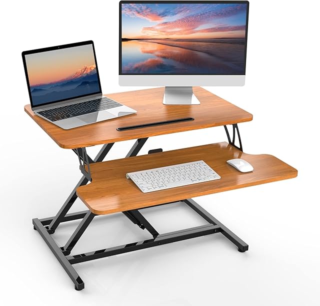 ERGOMAKER Standing Desk Converter, 26"/64cm Wide Height Adjustable Quick Sit to Stand Up Desk Riser for Dual Monitor