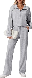 PINSPARK 2 Piece Sets for Women 1/2 Zip Sweatsuit Loose Fit Sweatshirt Straight Leg Pants 2025 Matching Outfit Fall Tracksuit