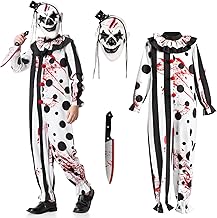 Costume Clown Tueur Enfant, Art the Clown Costume Garçon Déguisement Terrifier Enfant avec Combinaison Noire Blanche, Couteau Jouet et Chapeau Masque pour Halloween Carnaval