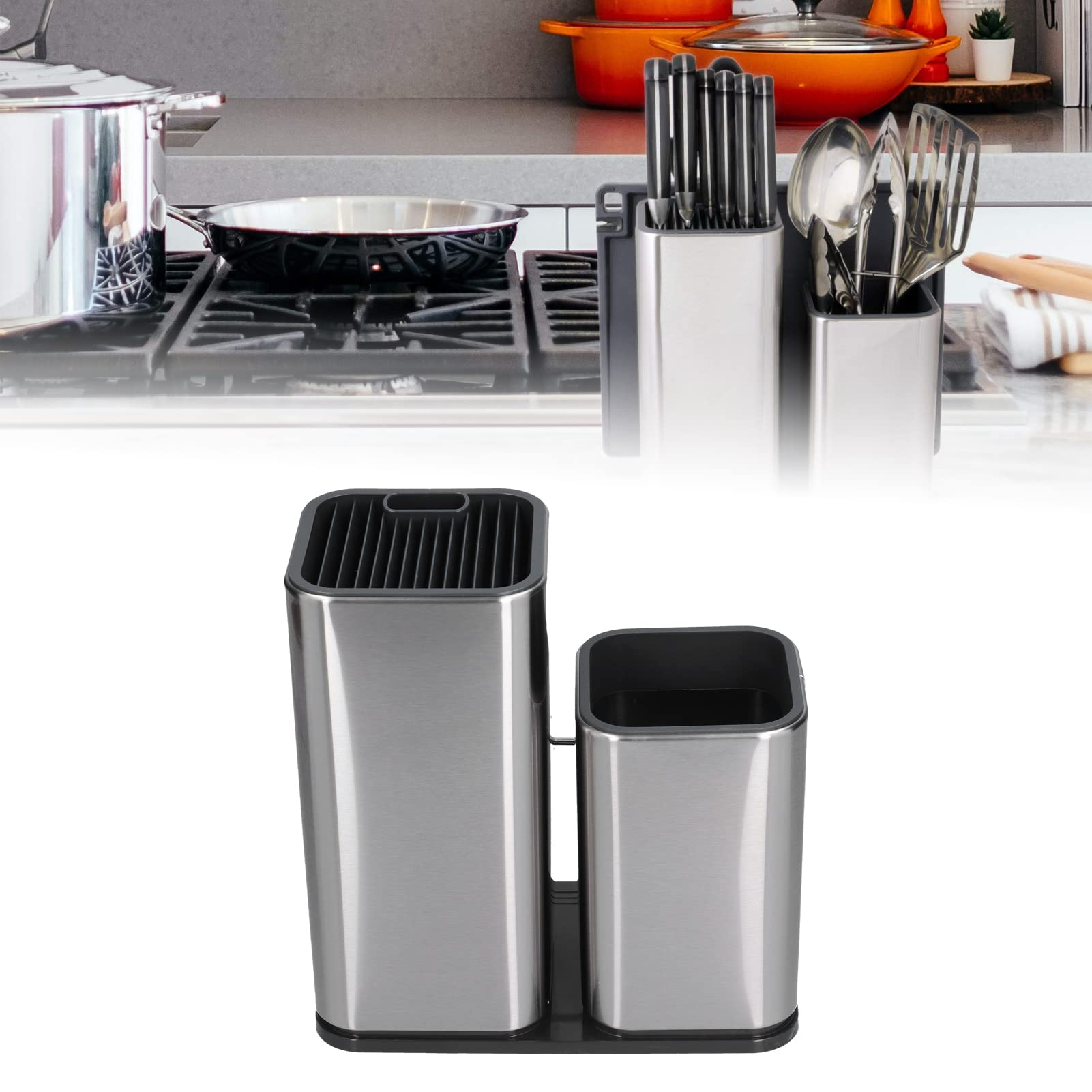 Soporte para cuchillos 2 en 1 con organizador de tabla de cortar, accesorio de almacenamiento de cocina de acero inoxidable para cocina