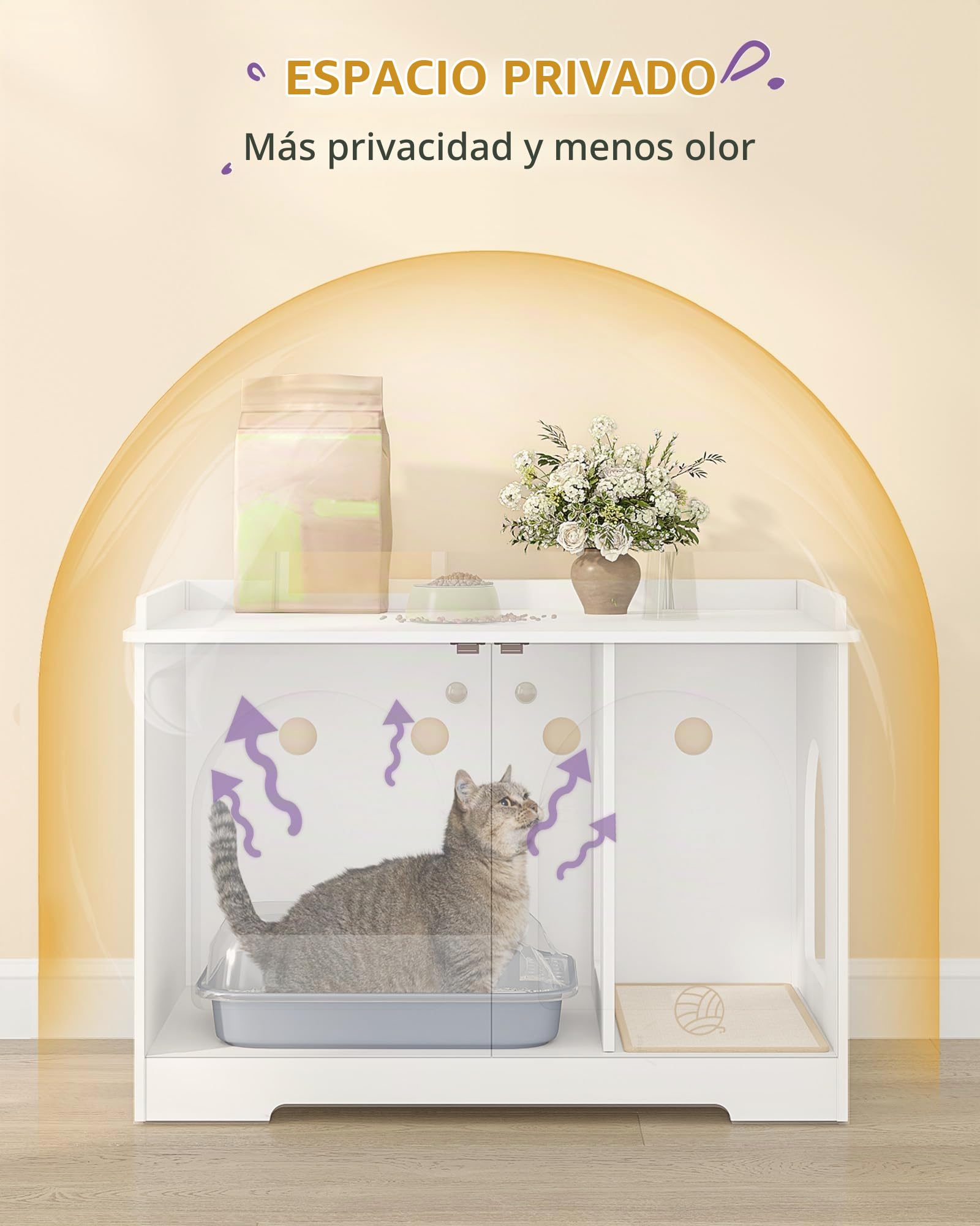 Hzuaneri Armario para Gatos con Asas, Armario para Bandeja Sanitaria, Caseta para Gatos con Puerta, Mesa Auxiliar de Madera para la Caseta de Mascotas, 50 x 80 x 57cm, Robusto, Blanco CB05703X