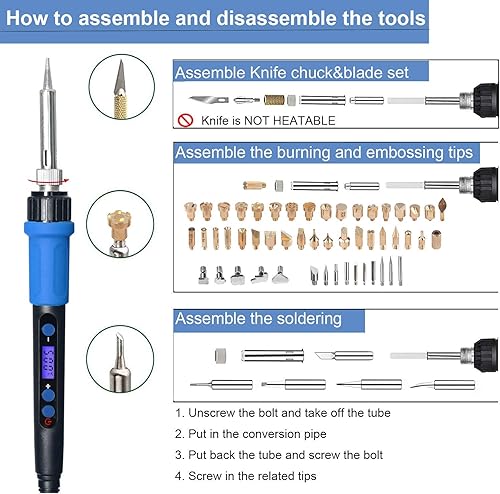 Miniatura 3 de Kit de 112 herramientas para quemar madera con pantalla LCD digital, pluma de pirografía, temperatura ajustable y relieve/tallado/soldadura/grabado
