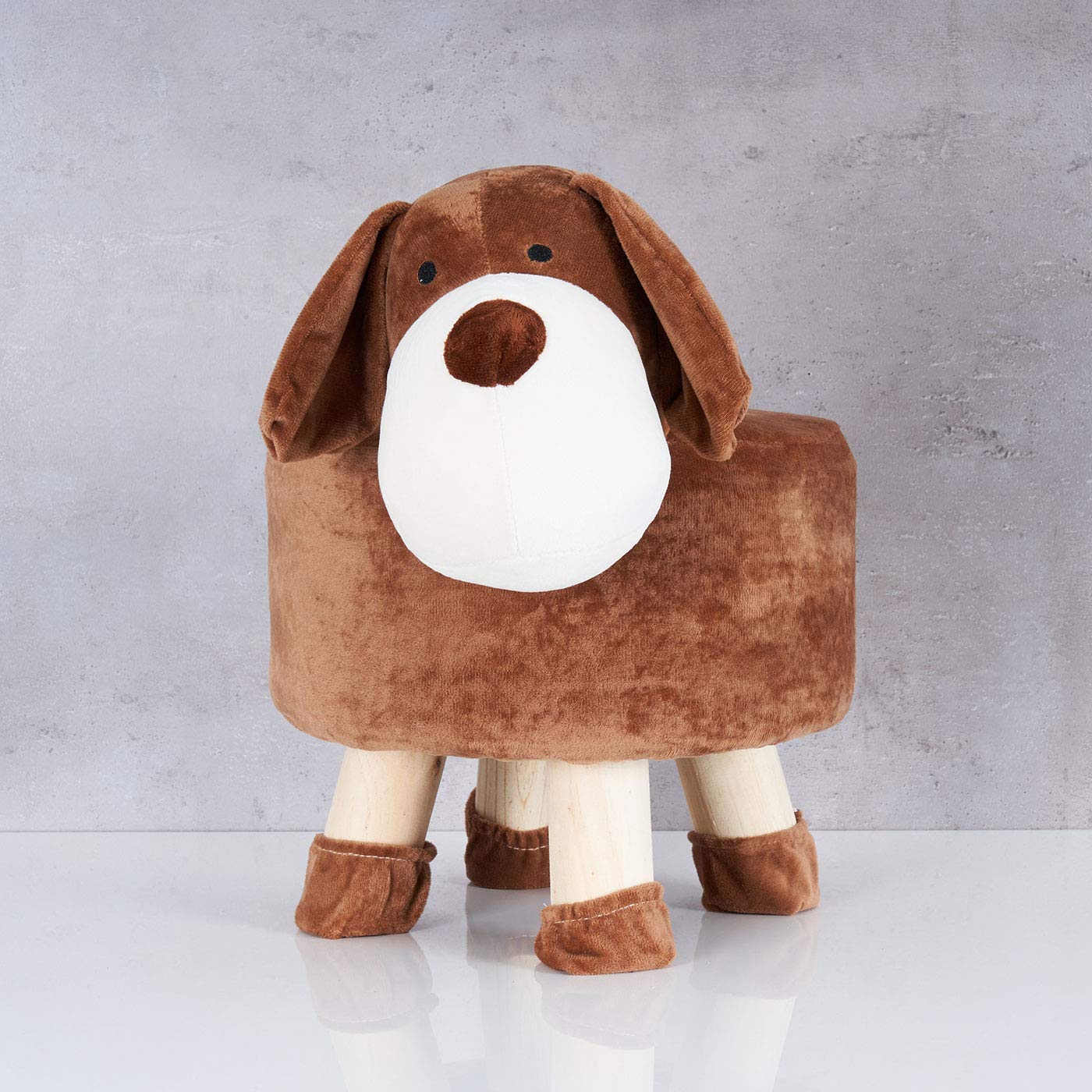 levandeo Hocker Hund H25cm Braun Plüsch Polsterhocker Kinderzimmer Tierhocker Dekositz Sitzgelegenheit Dekoration Einrichtung