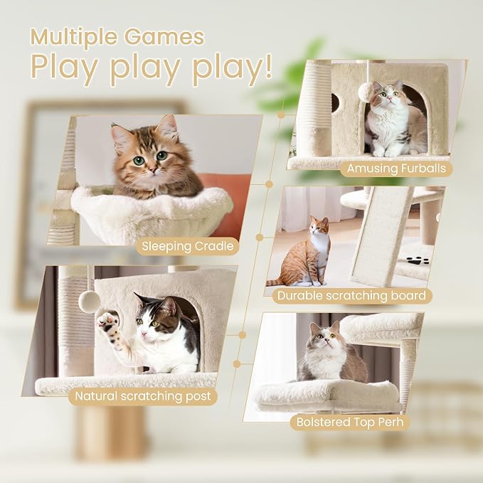 Árbol para Gatos Multi-Niveles Grande Beige 68 pulgadas miniatura 3