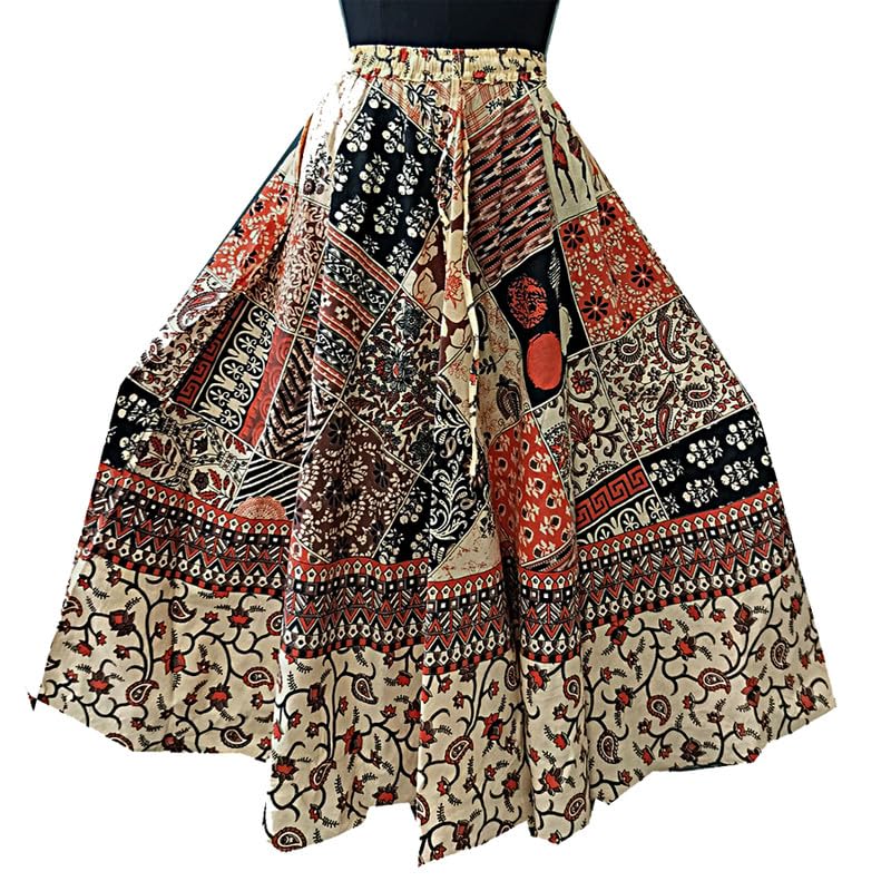 Bonkers Corner Women Printed Casual Wear Multicolor Cotton Elasticed Full Flared Skirt_Skirt 1 in multicolor